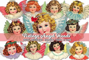 Vintage Angel Heads Clipart • 11 PNG Images and Printable Sheet (digital Download) - Etsy