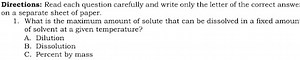 Directions: Read each question carefully and write only the let... | Filo