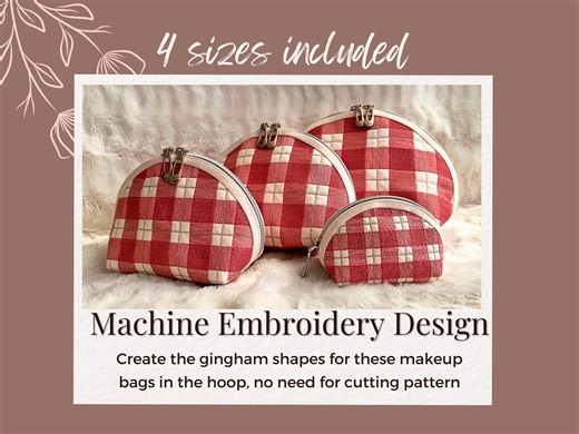 Partly ITH Gingham Cosmetic Pouch – Machine Embroidery Design for Makeup Bag, 4 Sizes (digital Download) (constructed by Ordinary Sewing) - Etsy