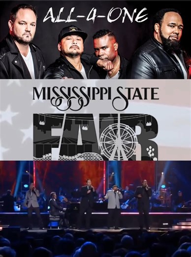 We’re bringing the party to the Mississippi State Fair on Oct 2nd with our guy Montell Jordan! Get ready for a throwback night of smooth 90’s R&B nostalgia that’ll have you singing along to every hit. ✨ Concert tickets include admission to the fair! 🍭🎡 Come for the music, stay for the rides, food, and memories. 👉 Don’t wait! Secure your tickets now. We Swear this is one you don’t wanna miss! | All-4-One