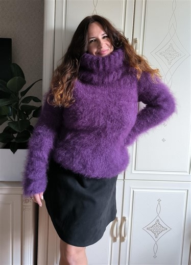 NEW! Thick Mohair Sweater Turtleneck: Fuzzy Purple Wool Jumper - Etsy