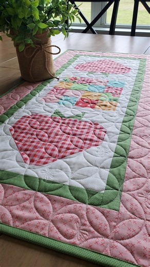 Patchwork Strawberry Quilted Table Runner | Handcrafted Table Top Quilt for Spring Summer - Etsy