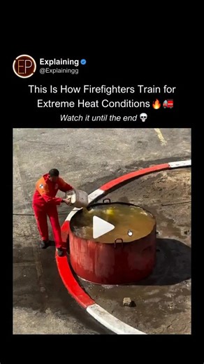 Explaining on Instagram: "This is the kind of heat training firefighters go through before they ever face a real blaze 🧯🔥 They stand in water-filled drums while a controlled fire burns right beside them, forcing their bodies to adapt to intense temperature swings. The cold water keeps their lower body stable, while the upper body experiences the raw heat they’ll face inside burning buildings. This drill builds heat tolerance, calmness under pressure, hose control, teamwork, and split-second de