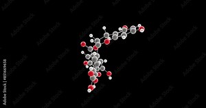 Epigallocatechin gallate molecule, rotating 3D model of ester, looped video on a black background