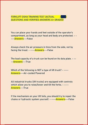 Forklift Osha Training Test Actual Questions And Verified An video