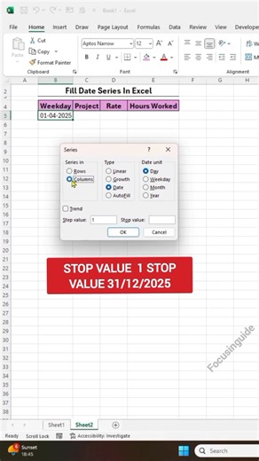 Date Series Auto Fill in Excel | Quickly Generate Dates Automatically #focusinguide #Excel #ExcelTips #ExcelTricks #DateSeries #AutoFill #ExcelTutorial #ExcelShorts #LearnExcel #MicrosoftExcel | Focusinguide