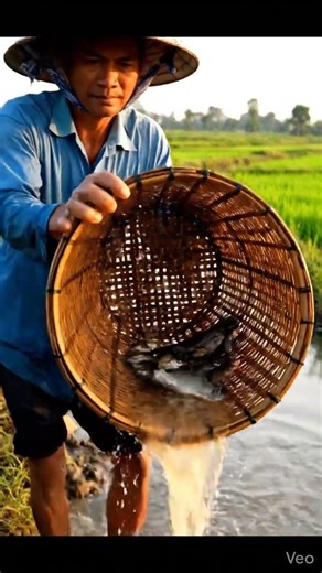 Opening a Bamboo Fish Trap Reveals Live Catfish | Village Pond Fishing