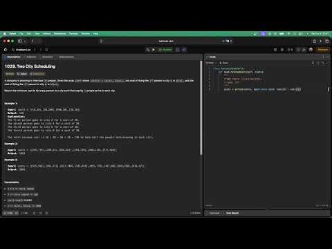 No Sound Leetcode 1029: Two City Scheduling