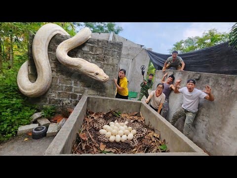 Brave soldier use high-tech detectors to find the giant python's nest