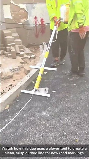 The process of marking a curve on a road with specialized equipment