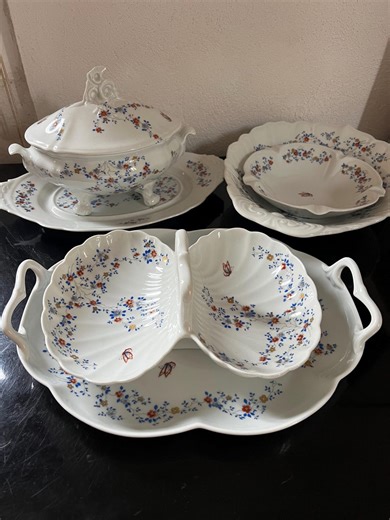 Exquisite ANCAP Italian Porcelain Appetizer Serving Set | 6 Piece Floral Butterfly Shell Design