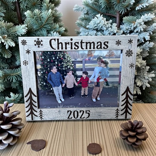 2025 Christmas Frame Engraved Wood: Rustic White Stone Real Glass - Etsy
