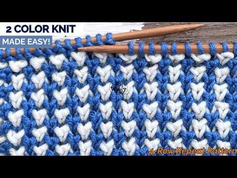 No-Purling 4-Row Super Simple Repeat! 2-Color Bee Stitch Knitting Pattern - So Woolly