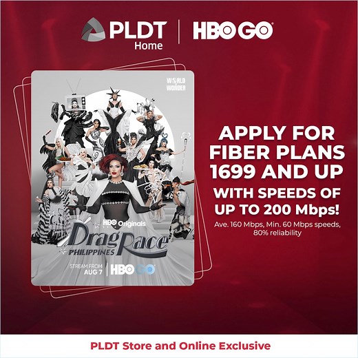 Get HBO Go access for one month & FREE installation when you apply for Fiber Unli Plan 1699 with speeds of up to 200 Mbps. PLDT Store and Online exclusive. For a limited time only. Apply now! | PLDT Home