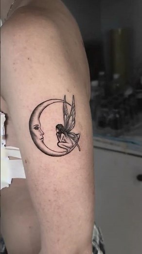 🌙 Minimalist Moon & Fairy Tattoo | Fine Line Fantasy Design