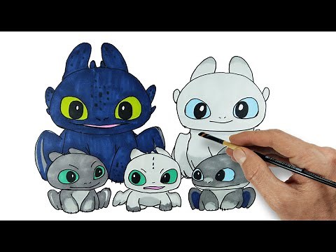 Toothless & Light Fury and Baby Dragons | HTTYD Homecoming | Drawing and Coloring