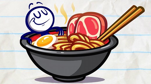 Pencilmate's trying his best to eat his noodles!! YUM! What's your favourite instant noodle brand? #animation #cartoon | Pencilmation