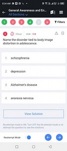 Name the disorder tied to body image distortion in adolescence.... | Filo