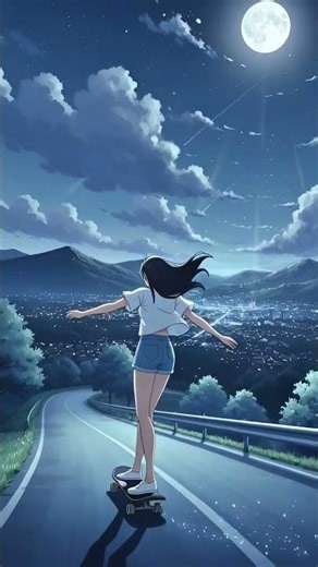 sometimes Wendy goes on skating down the hill as the city sleeps under the moon. #sketching #anime