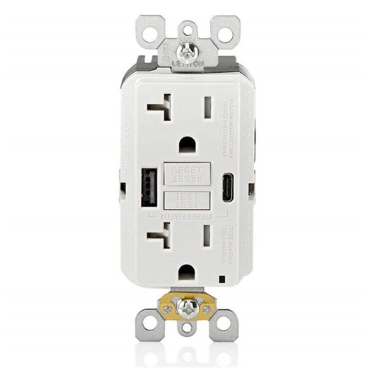 Check The Home Depot's Q&A Before Buying: Leviton 20A SmartlockPro Self-Test GFCI Combination 24W (4. 8A) Type A/C USB In-Wall Charger Outlet, White