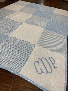 Monogram Baby Quilt: Personalized Cotton Nursery Blanket Blue Patchwork With Name - Etsy