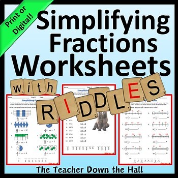 Simplifying Fractions Worksheets w/ Riddles Print or Digital Fraction Resource