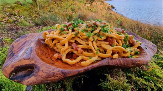 Beautiful Carbonara cooked in nature - ASMR cooking🔥