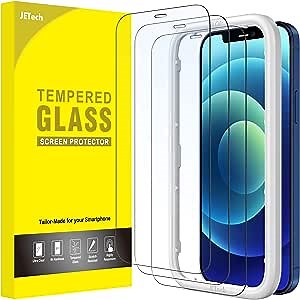 JETech Full Coverage Screen Protector for iPhone 12/12 Pro 6.1-Inch, Tempered Glass Film with Easy Installation Tool, Case-Friendly, HD Clear, 3-Pack