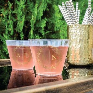 Monogram Plastic Party Cups, Personalized Hard Plastic Cups, Personalized Wine Glasses, Bridal Shower, Anniversary Party, Baby Shower Cups - Etsy