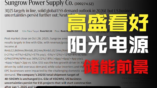 高盛深度解读阳光电源海外储能狂飙美国政策不确定性