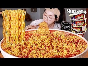 Giant Spicy Ramen Mukbang | Satisfying Eating Sounds ASMRMega Portion Fire Noodles Mukbang