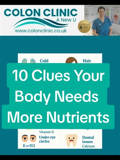 ✨ 10 Clues Your Body Needs More Nutrients ✨ Did you know your body gives subtle signals when it’s lacking essential vitamins and minerals? From fatigue and headaches to poor sleep, hair loss, or low immunity — these signs may be your body asking for nutritional support. At A New U – Colon Clinic, we believe optimal gut health is the foundation for nutrient absorption and overall wellbeing. When your digestive system isn’t functioning at its best, even the healthiest diet may not be fully absorbe
