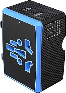 Amazon.com: Max 1920W, Universal Travel Adapter with Auto-Reset Fuse - 4-in-1 International Power Charger (3 USB + 1 Type C) for Europe, UK, US, AU, Asia - Lightweight, Compact & Portable (Blue) : Tools & Home Improvement