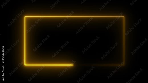 beautiful bright red light neon rectangle frame on black background, abstract digital. Motion graphics of document concept