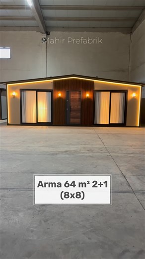 Mahir Prefabrik on Instagram: "8 × 8 ölçülerinde, 2+1 planlı, 64 m² geniş yaşam alanı. 3 metre tavan yüksekliğiyle ferah bir iç hacim. ✔️ 32m² salon ✔️ 12 m² çocuk odası ✔️ 12 m² yatak odası ✔️ Yıkanabilir kompozit zemin ✔️ 38 dansite poliüretan sandviç panel ✔️ İçi full yapılı, taşınmaya hazır Uzun ömürlü, sağlam ve dört mevsim konfor sunan bir ev arıyorsanız, Arma 64 doğru tercih. 📩 Detay ve fiyat bilgisi için DM / WhatsApp 0507 704 04 74- 0533 319 96 63 #konteynerev #tinyhouse #mahirprefabri