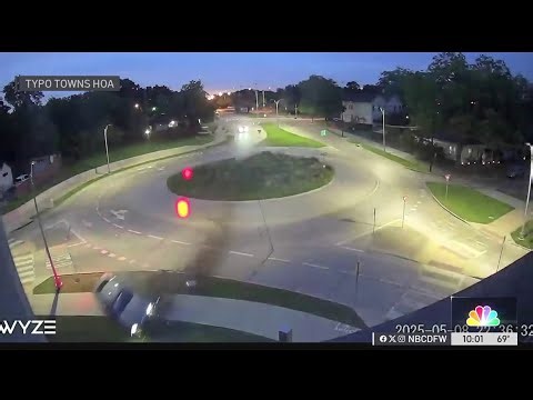 Car crashing through Oak Cliff roundabout caught on camera | NBCDFW