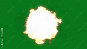 4k. Fire explosion explosion fire bomb smoke explosion animation on green screen.