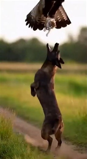 Eagle's Defeat! Dog & Cat Team Up to Win the Battle #pawpawtime#animals #pawsn #pets #cute