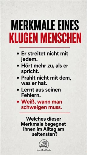 Die 5 geheimen Merkmale eines wirklich klugen Menschen! ✨🛑 #selbstreflexion #fokus #lebensweisheiten