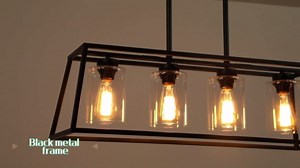 Black Farmhouse Chandeliers for Dining Room, Rustic Kitchen Island Light Fixture, 4-Lighting Linear Pendant Lamp Kitchen Island with Glass Shade ，Apply to Dining Room Light fixtures Over Table