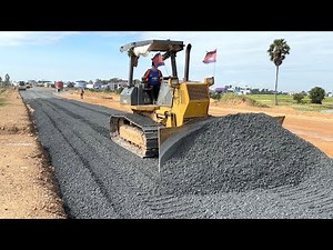 Amazing Technique Bulldozer pushing |Motor Grader Operating Grading and Cutting Gravel Function Raod