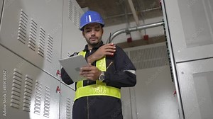 Engineer is working on the basement of high rise building.