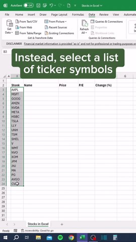 CheatSheets on Instagram: "Stocks in Excel‼️ 🗂️ Don’t forget to save this post! 🧑‍🏫 Get your FREE Excel templates with the link in our bio! 🤯 Follow us on TikTok, YouTube, Twitter, Threads, and more with the link in our bio! #excel #exceltips #exceltricks #spreadsheets #corporate #accounting #finance #workhacks #tutorials"