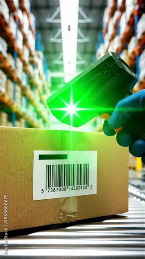 Scanning a Barcode on a Package in a Warehouse: Efficient Inventory Management and Logistics Process in Action