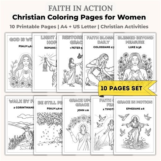 Christian Coloring Pages for Women | Bible Verse Printable PDF | Faith Scripture Coloring Sheets | Religious Art A4 US Letter - Etsy