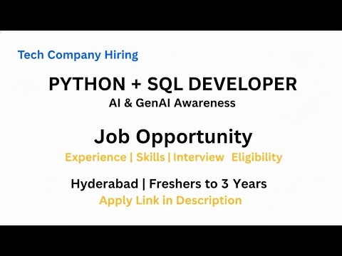 Python + SQL Developer Jobs in Hyderabad | AI & GenAI Hiring 2025 | Freshers to 3 Years | Apply Now🚀