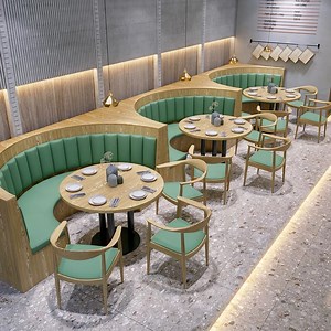 [Hot Item] Restaurant High Back Booth Seating Leather Half Round Wooden Sofa Set