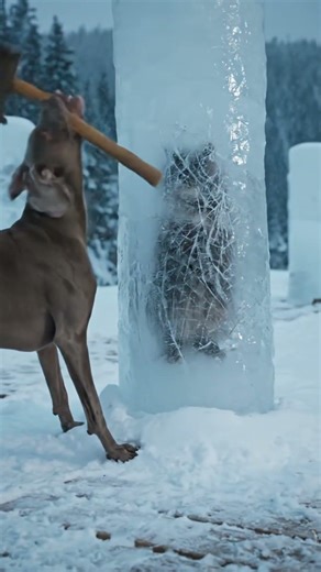 Dog vs Ice Blocks 🧊 #catvideos #funny #shorts #dog