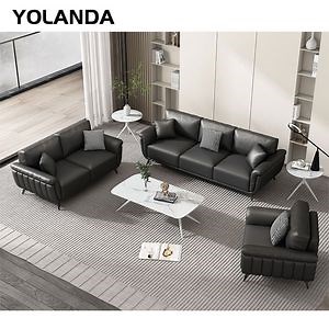 [Hot Item] Yolanda Chinese Style Modern Leather Sectional Sofa Office Sofa Set Furniture for Living Room or Waiting Area with Wood Legs
