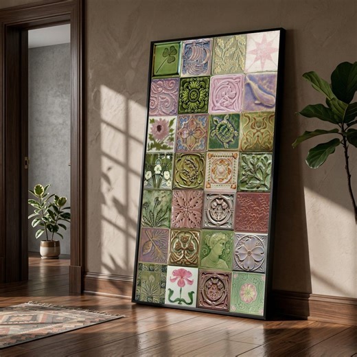 Vintage Ceramic Tile Pattern Canvas Wall Art, Decorative Floral and Nautical Design, Mosaic Home Decor, Ready to Hang - Etsy